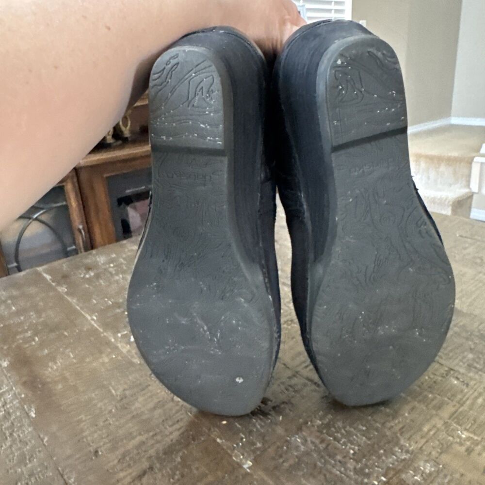 Dansko Black Nubuck Leather Wedge Ankle Boots Booties Buckle Size 38 7 - Picture 8 of 9